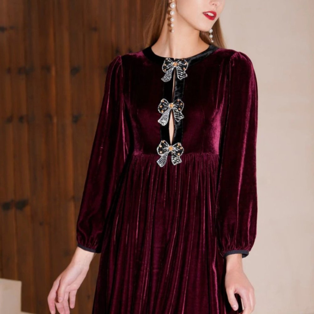 UUNIQ GATSBY Burgundy Velvet Midi Dress